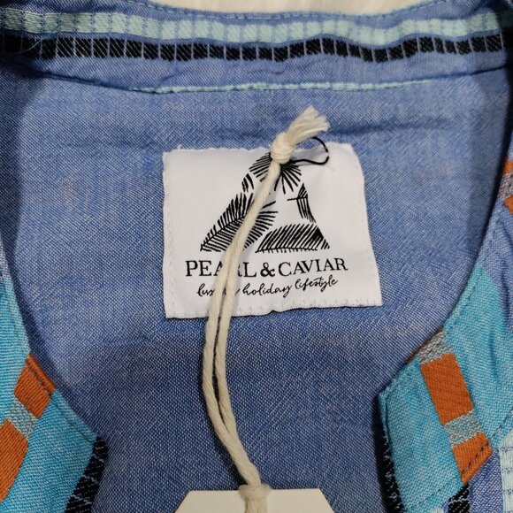 NWT Pearl & Caviar Blue Striped Rustic Lagenlook Alonissos ZAKAR Shirt Size S - Picture 5 of 12